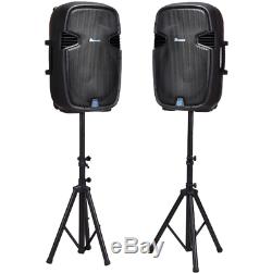 15 Inch Powered Active Speakers Pair with Stand 3000 Watt 2 Way Party Dj PA Music