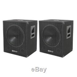 2 x QTX QT15SA 15 600W Active Powered Subwoofer Bass Bin Speaker Pair DJ Disco