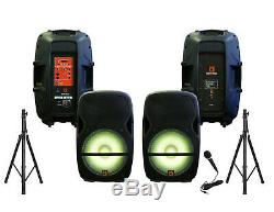 4000W Powered/Active 15 2-Way Wireless Audio DJ PA Speakers Pair, Stands, Mic