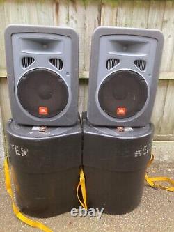A pair of JBL EON G10 Powered PA/Monitor Speakers with cables and hard cases