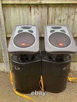 A pair of JBL EON G10 Powered PA/Monitor Speakers with cables and hard cases