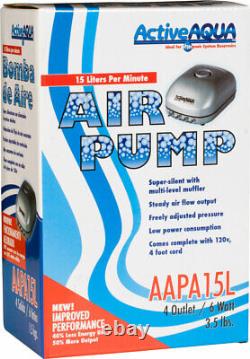 Active Aqua AAPA15L 6-Watt 240 GPH Hydroponic Aquarium 4 Outlet Air Pump(2 Pack)