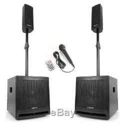 B-Stock Pair Active Powered Bluetooth DJ PA System Speakers Subwoofers Mic Poles