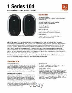 JBL 1 Series 104 Compact Powered Desktop Reference Monitors Pair of Speakers New
