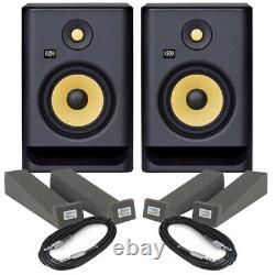 KRK Rokit RP8 G4 Pair Powered DJ Studio Monitor Speakers Isolation Pads & Cables