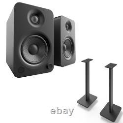 Kanto YU4MB Powered Speakers withBluetooth + SP26PL Floor Stands, Black
