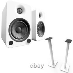 Kanto YU4 Powered Speakers with Bluetooth, Pair + 32 Floor Stands, White