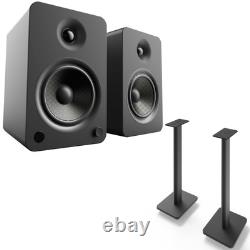 Kanto YU6MB 200W Powered Speakers with 26 Floor Speaker Stands, Matte Black