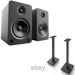 Kanto YU6MB 200W Powered Speakers with 26 Floor Speaker Stands, Matte Black