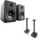 Kanto YU6MB 200W Powered Speakers with 26 Floor Speaker Stands, Matte Black