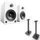Kanto YU6MW 200W Powered Speakers Pair + 26 Speaker Stands, Black