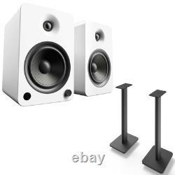 Kanto YU6MW 200W Powered Speakers Pair + 26 Speaker Stands, Black