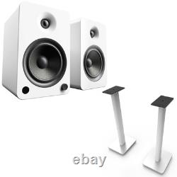 Kanto YU6MW 200W Powered Speakers, Pair with 26 Floor Stands, White