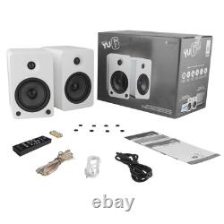 Kanto YU6MW 200W Powered Speakers, Pair with 26 Floor Stands, White