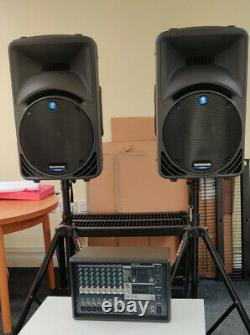 Mackie SRM450 Pair and Yamaha Pro Audio 400w EMX212S Powered Mixer + Poles