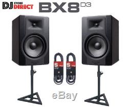 PAIR M-AUDIO BX8 D3 8 Active Powered Studio Monitor Speakers + XLRs + Stands