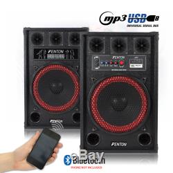 Pair 12 Powered Bluetooth Speakers Karaoke Disco Party USB System Home 800W