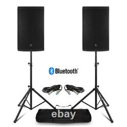 Pair Active DJ Speakers PA Pro Bi-Amp Disco System Bluetooth 15 2800W + STANDS