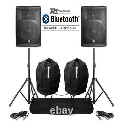 Pair Active DJ Speakers PA Pro Bi-Amp System Bluetooth 12 2800W + STANDS BAGS