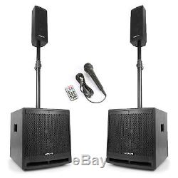 Pair Active Powered Bluetooth DJ PA System Speakers Subwoofers Mic Poles 1000W