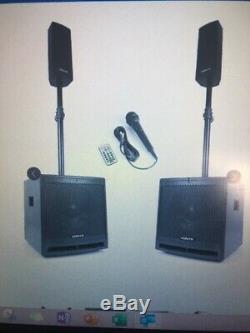 Pair Active Powered Bluetooth DJ PA System Speakers Subwoofers Mic Poles 1000w