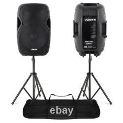Pair Active Powered PA Speaker System StandsVonyx AP1500A 15 1600W SSC2658