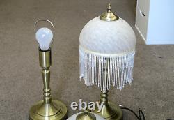 Pair Art Deco Tasselled Lamps Mottled Glass Touch Activated Spares Repair Beaded