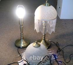 Pair Art Deco Tasselled Lamps Mottled Glass Touch Activated Spares Repair Beaded