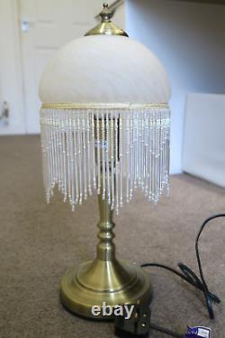 Pair Art Deco Tasselled Lamps Mottled Glass Touch Activated Spares Repair Beaded