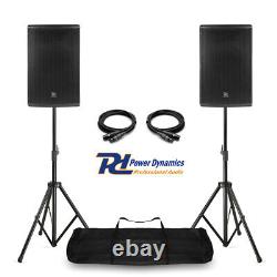 Pair Bi-Amp PA DJ Speakers with Stands Bluetooth 10 2-Way Crossover 400w RMS