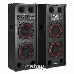 Pair Double 8 Active Powered Bluetooth Speakers USB PA House Party Home Karaoke