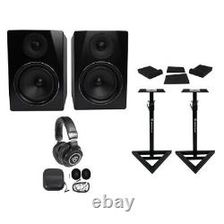 Pair Rockville APM6B 6.5 350W Powered Studio Monitors+Stands+Pads+Headphones