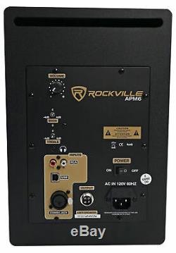 Pair Rockville APM6C 6.5 2-Way 350 Watt Powered USB Studio Monitors+Stands+Pads
