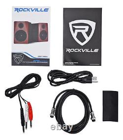 Pair Rockville APM6W 6.5 2-Way 350 Watt Powered USB Studio Monitors+Stands+Pads