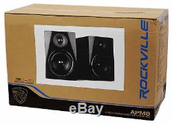 Pair Rockville APM8B 8 2-Way 500 Watt Powered USB Studio Monitor Speakers+Pads