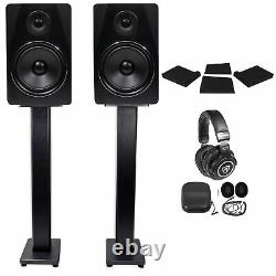 Pair Rockville APM8B 8 500W Powered Studio Monitors+36 Stands+Pads+Headphones