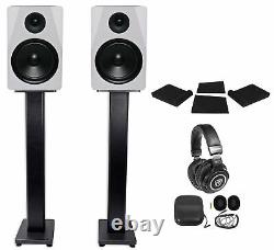 Pair Rockville APM8W 8 500W Powered Studio Monitors+36 Stands+Pads+Headphones