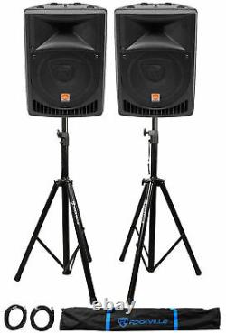 Pair Rockville Power Gig RPG8 8 Powered Active 800 Watt 2-Way DJ PA Speakers