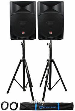 Pair Rockville RPG15 15 2000w Powered PA/DJ Speakers + 2 Stands + 2 Cables