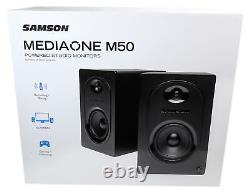 Pair Samson M50 5 Powered Studio Reference Monitors+Speaker Stands+Iso Pads