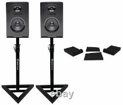 Pair Samson M50 5 Powered Studio Reference Monitors Speakers+Stands+Pads