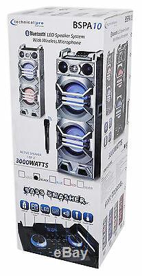 Pair Technical Pro Dual 10 Powered 3000w Bluetooth Speakers withUSB/SD/LED+Mic