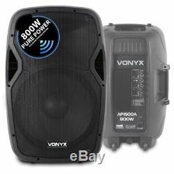 Pair Vonyx 15 Active Powered Speakers Bluetooth MP3 SD USB Mixer 1600W UK Stock