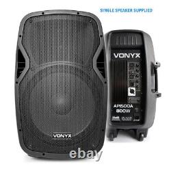 Pair Vonyx 15 Active Powered Speakers Bluetooth MP3 USB Mixer with Stands 1600W