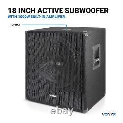 Pair Vonyx 18 Active Powered Subwoofers Bass Bins PA Speakers 2000W UK Stock