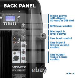 Pair Vonyx Active Powered DJ PA Speakers Wireless Bluetooth 12 1200W SSC2748