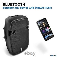 Pair Vonyx Active Powered DJ PA Speakers Wireless Bluetooth 12 1200W UK Stock