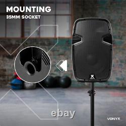Pair Vonyx Active Powered DJ PA Speakers Wireless Bluetooth 12 1200W UK Stock