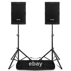 Pair of 10 Active PA DJ Speakers, 2-Way Loudspeakers with Stands PDY210A