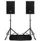 Pair of 10 Active PA DJ Speakers, 2-Way Loudspeakers with Stands PDY210A